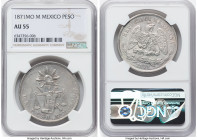 Republic Peso 1871 Mo-M AU55 NGC, Mexico City mint, KM408.5. Well-detailed with champagne tone. HID09801242017 © 2022 Heritage Auctions | All Rights R...