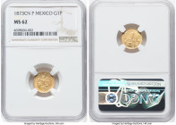 Republic gold Peso 1873 Cn-P MS62 NGC, Culiacan mint, KM410.2, Fr-160. First year of type. Tied for NGC's "top pop," a well-balanced specimen displayi...