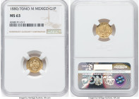 Republic gold Peso 1880/70 Mo-M MS63 NGC, Mexico City mint, KM410.5. NGC's finest, wonderfully articulated on the eagle motif. HID09801242017 © 2022 H...