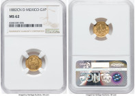 Republic gold Peso 1882 Cn-D MS62 NGC, Culiacan mint, KM410.2, Fr-160. Mintage: 340. Watery and well-defined, deserving of its position at the apex of...