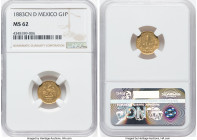 Republic gold Peso 1883 Cn-D MS62 NGC, Culiacan mint, KM410.2, Fr-160. Wearing an old world gold tone, touting the second highest grade at NGC. HID098...
