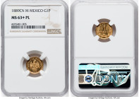 Republic gold Peso 1889 Cn-M MS63+ Prooflike NGC, Culiacan mint, KM410.2, Fr-160. From a rare date, the only example at NGC to receive this Prooflike ...