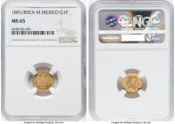 Republic gold Peso 1891/89 Cn-M MS65 NGC, Culiacan mint, KM410.2, Fr-160. Mintage: 969. A beautiful gem with die polish still visible in the fields. T...