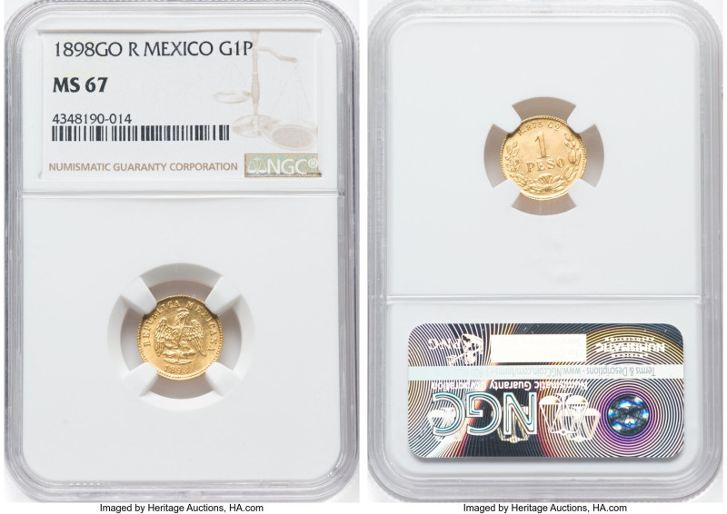 Republic gold Peso 1898 Go-R MS67 NGC, Guanajuato mint, KM410.3, Fr-161. Regular...