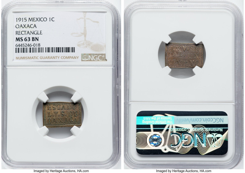 Oaxaca. Revolutionary Centavo 1915 MS63 Brown NGC, KM709. An exemplary represent...