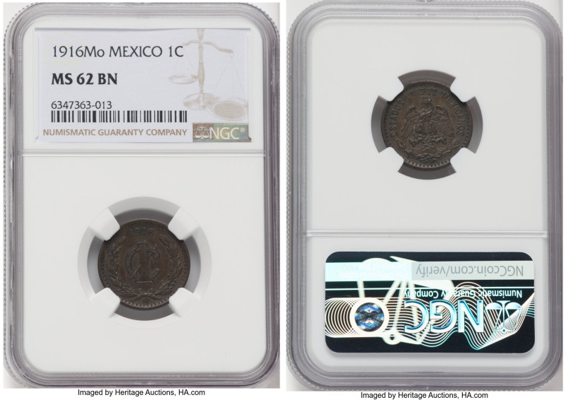 Estados Unidos Centavo 1916-Mo MS62 Brown NGC, Mexico City mint, KM415. An unifo...