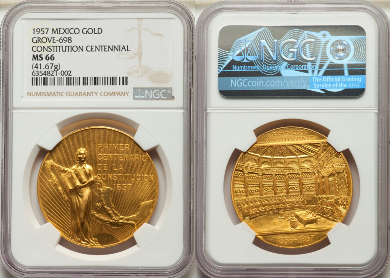 Estados Unidos gold "Constitution Centennial" Medallic 50 Pesos 1957 MS66 NGC, M...