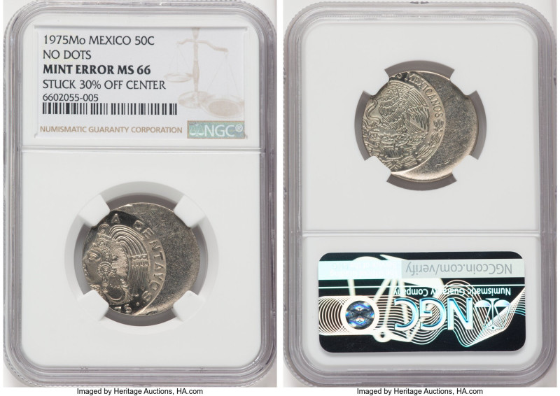 Estados Unidos Mint Error - Struck 30% Off Center 50 Centavos 1975-Mo MS66 NGC, ...