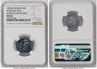 Estados Unidos stainless steel Mint Error - Doubled Die Reverse "Palenque Culture" 50 Centavos 1983-Mo MS66 NGC, Mexico City mint, KM492. One year typ...