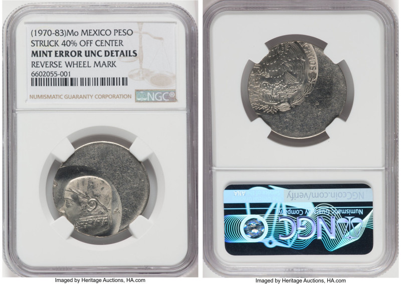 Estados Unidos Mint Error - Struck 40% Off Center Peso ND (1970-1983)-Mo UNC Det...