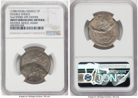 Estados Unidos Mint Error - Double Struck "Quetzalcoatl" 5 Pesos ND (1980-1985) UNC Details (Reverse Wheel Mark) NGC, Mexico City mint, KM485. Mint er...