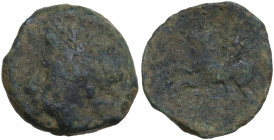 Northern Apulia, Arpi, c. 325-275 BC. Æ (16mm, 2.99g). Laureate head of Zeus l. R/ Horse rearing l.; star above, monogram below. HNItaly 644; SNG ANS ...