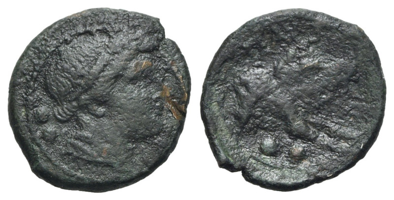 Northern Lucania, Paestum, 218-201 BC. Æ Sextans (18mm, 3.02g, 5h). Female head ...