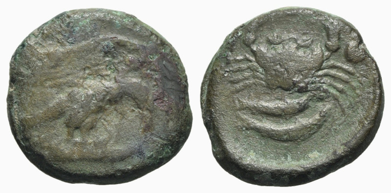 Sicily, Akragas, c. 416-406 BC. Æ Hexas (20mm, 7.64g, 12h). Eagle standing r. on...