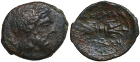 Sicily, Akragas, c. 300-287 BC. Æ (15mm, 2.02g). Laureate head of Zeus r. R/ Thunderbolt. CNS I, 148; SNG ANS 1117-8; HGC 2, 167. Good Fine