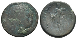 Sicily, Messana. The Mamertinoi, after 210 BC. Æ Pentonkion (26mm, 9.58g, 10h). Laureate head of Apollo r.; lyre behind. R/ Nude warrior, except for c...