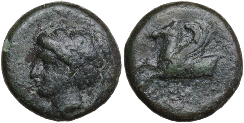 Sicily, Syracuse, 344-334 BC. Æ Hemilitron (16mm, 4.79g). Head of Persephone l.,...