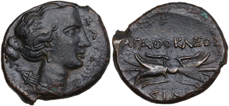 Sicily, Syracuse. Agathokles (317-289 BC). Æ Litra (20mm, 5.90g). Head of Artemi...