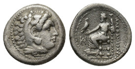 Kings of Macedon, Alexander III ‘the Great’ (336-323 BC). AR Drachm (16mm, 3.96g). Miletos, c. 325-3 BC. Head of Herakles r. wearing lion's skin. R/ Z...