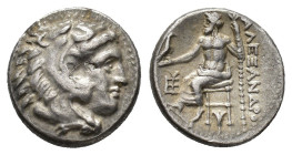 Kings of Macedon, Alexander III ‘the Great’ (336-323 BC). AR Drachm (15.5mm, 4.26g). Sardes, c. 334/25-323 BC. Head of Herakles r., wearing lion skin....