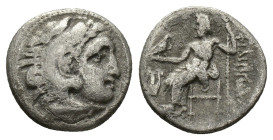Kings of Macedon, Philip III Arrhidaios (323-317 BC). AR Drachm (17mm, 3.56g). Kolophon, c. 322-319. Head of Herakles r., wearing lion skin R/ Zeus Aë...