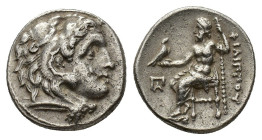 Kings of Macedon, Philip III Arrhidaios (323-317 BC). AR Drachm (16mm, 4.10g). Kolophon, c. 322-319 BC. Head of Herakles r., wearing lion skin. R/ Zeu...