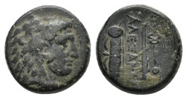 Kings of Macedon, Philip III Arrhidaios (323-317 BC). Æ Unit (16mm, 5.87g). In the name of Alexander III, Tarsos. Head of Herakles r., wearing lion sk...