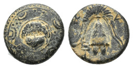 Kings of Macedon, Philip III Arrhidaios (323-317 BC). Æ Half Unit (17mm, 4.83g). Salamis, under Nikokreon. Macedonian shield, facing gorgoneion on bos...