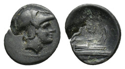 Kings of Macedon, Demetrios I Poliorketes (306-283 BC). Æ (12mm, 1.48g). Salamis. Helmeted head of Athena r. R/ Prow r. Cf. SNG Alpha Bank 954-5. Flan...