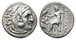 Kings of Thrace, Lysimachos (305-281 BC). AR Drachm (16mm, 3.88g). Lampsakos. Head of Herakles r., wearing lion skin. R/ Zeus Aëtophoros seated l.; in...