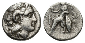Kings of Thrace, Lysimachos (305-281 BC). AR Drachm (16mm, 3.80g). Ephesos, c. 294-287 BC. Diademed head of the deified Alexander r., with horn of Amm...