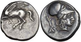 Epeiros, Ambrakia, c. 426-404 BC. AR Stater (22mm, 8.53g). Pegasos flying l. R/ Helmeted head of Athena r.; behind, kerykeion over A. HGC 3.1, 201. Ne...