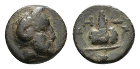 Cyclades, Tenos, c. 288-250 BC. Æ (10mm, 1.38g). Laureate head of Zeus Ammon r. R/ Grape bunch. HGC 6, 749. Very Rare, Good Fine - near VF