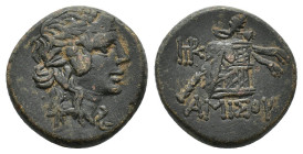 Pontos, Amisos, c. 125-100 BC. Æ (20.5mm, 7.83gg). Under Mithradates VI, c. 85-65 BC. Head of Dionysos r., wearing wreath of ivy. R/ Panther skin and ...