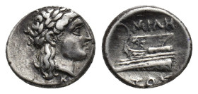 Bithynia, Kios, c. 345-315 BC. AR Hemidrachm (14mm, 2.44g). Miletos, magistrate. Laureate head of Apollo r. R/ Prow of galley l., ornamented with a st...