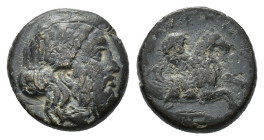 Mysia, Adramytion, 4th century BC. Æ (14.5mm, 4.29g). Laureate head of Zeus r. R/ Forepart of Pegasos r.; grain ear below. SNG BnF 1. Good Fine