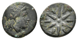 Mysia, Gambrion, after 350 BC. Æ (16mm, 4.12g). Laureate head of Apollo r.; c/m: tripod. R/ Eight-rayed star. SNG BnF 908-21. Green patina, near VF