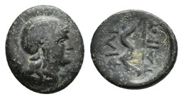 Kings of Pergamon, Philetairos (282-263 BC). Æ (14mm, 1.91g). Helmeted head of Athena r. R/ Bow. BMC 54. Good Fine
