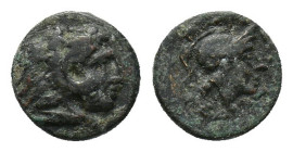 Mysia, Pergamon, c. 310-282 BC. Æ (10mm, 1.00g). Head of Herakles r., wearing lion skin. R/ Helmeted head of Athena r. SNG BnF 1595-6; SNG Copenhagen ...