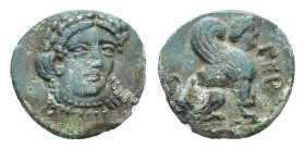 Troas, Gergis, c. 350-300 BC. Æ (11mm, 1.28g). Head of Sibyl Herophile facing slightly r., wearing laurel wreath and necklace. R/ Sphinx seated r. SNG...