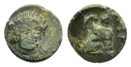 Troas, Gergis, c. 350-300 BC. Æ (13mm, 1.52g). Head of Sibyl Herophile facing slightly r., wearing laurel wreath and necklace. R/ Sphinx seated r. SNG...