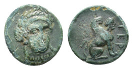 Troas, Gergis, c. 350-300 BC. Æ (12mm, 1.58g). Head of Sibyl Herophile facing slightly r., wearing laurel wreath and necklace. R/ Sphinx seated r. SNG...