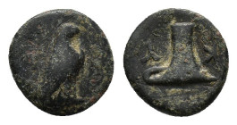 Aeolis, Kyme, c. 350-320 BC. Æ (10mm, 1.09g). Eagle standing r. R/ One-handled vase. SNG Copenhagen 41-3; SNG von Aulock 1625. Good Fine