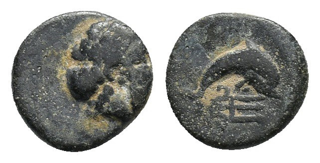 Ionia, Myos, 4th century BC. Æ (10.5mm, 1.27g). Laureate head of Poseidon r. R/ ...