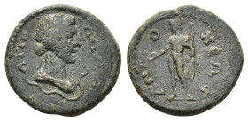 Caria, Antioch ad Maeandrum. Pseudo-autonomous, time of Trajan/Hadrian (98-138). Æ (21mm, 5.27g). Draped bust of Dionysos r. above serpent. R/ Dionyso...