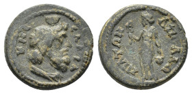 Caria, Apollonia Salbake. Pseudo-autonomous issue, Severan era, c. AD 193-235. Æ (19mm, 4.64g). Draped bust of Serapis r.,wearing kalathos. R/ Isis st...