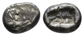 Kings of Lydia, Kroisos, c. 564/53-550/39 BC. AR Third Stater (14mm, 3.46g). Sardes. Confronted foreparts of lion r. and bull l. R/ Two incuse squares...