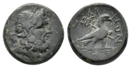 Phrygia, Amorion, 2nd-1st centuries BC. Æ (18mm, 7.28g). Laureate head of Zeus r. R/ Eagle standing r. on thunderbolt, kerykeion over shoulder; ΔI abo...