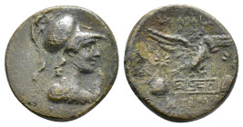 Phrygia, Apameia, c. 100-50 BC. Æ (21.5mm, 6.84g). Antiphon and Meneklios, magistrates. Bust of Athena r., wearing high-crested Corinthian helmet. R/ ...