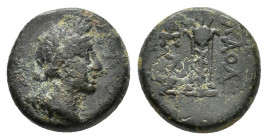 Phrygia, Laodikeia, c. 1st century BC. Æ (15mm, 4.19g). Laureate head of Apollo r. R/ Tripod. SNG Copenhagen 504. Near VF